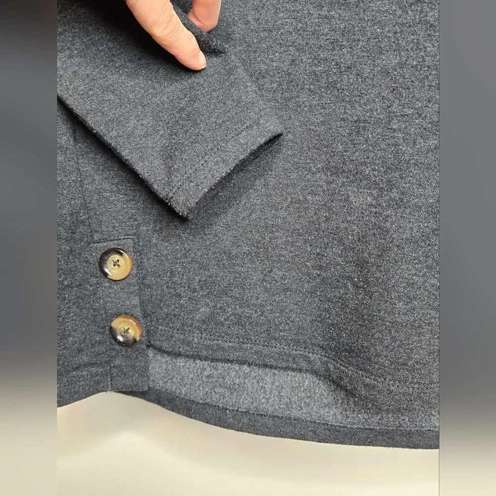 TAHARI Charcoal Gray Sweatshirt with Button Accents Longsleeve Scoop Neck Small